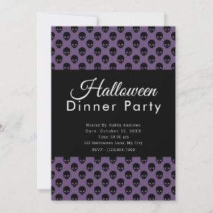 Invitation Dîner de fête d'Halloween aux crânes violets et no
