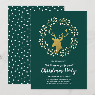 Invitation Dîner de fête moderne de Noël vert et or
