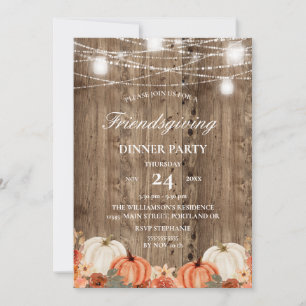 Invitation Dîner de Friendsgiving au bois rustique avec citro