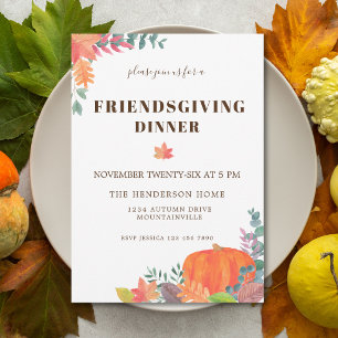Invitation Dîner de Friendsgiving avec feuillage d'automne et