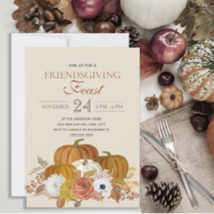 Invitation Dîner de Friendsgiving Fête Élégant Rustique