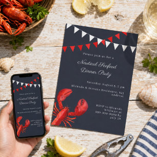 Invitation Dîner de fruits de mer Fête d'été Party nautique