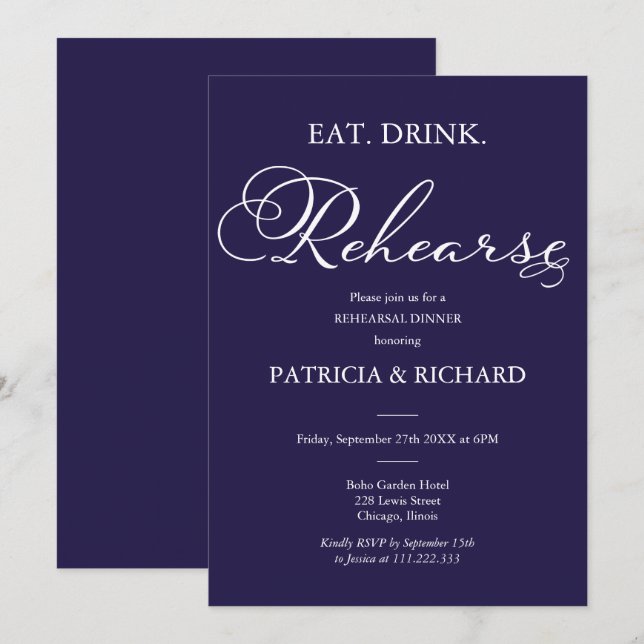 Invitation Dîner de la répétition de boisson Marine Dîner de  (Devant / Derrière)