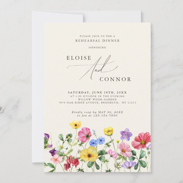 Invitation Dîner de la répétition de la florale fleur sauvage (Devant)