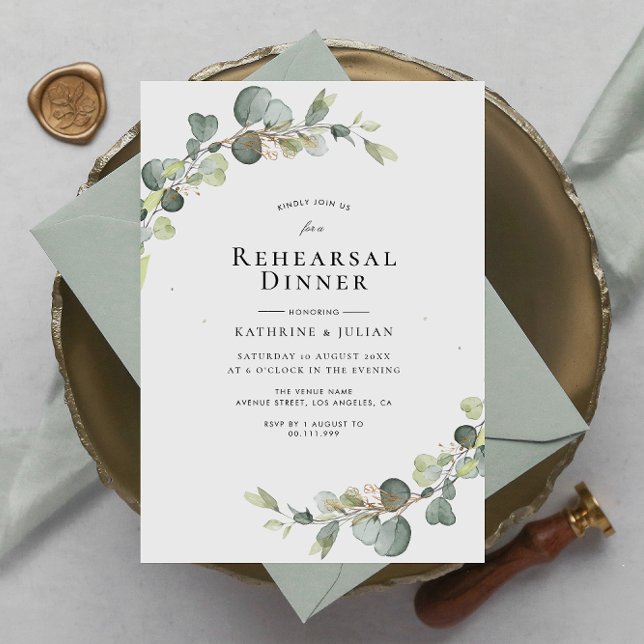 Invitation dîner de la répétition de la verdure eucalyptus in (Créateur téléchargé)