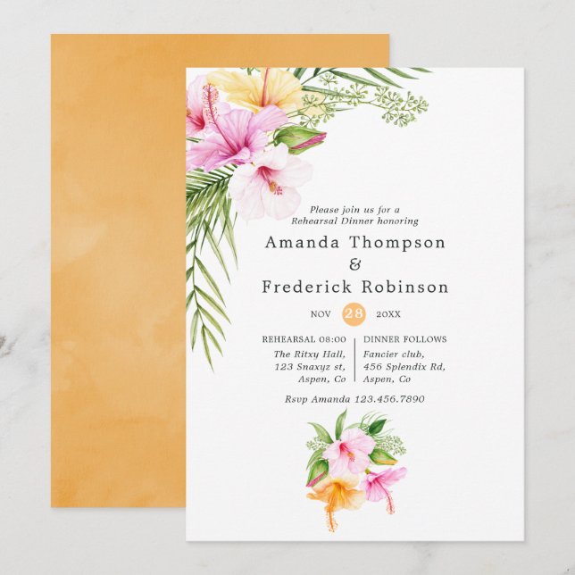 Invitation Dîner de la répétition de mariage de plage florale (Devant / Derrière)