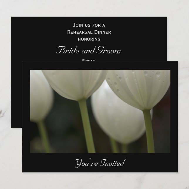 Invitation Dîner de la répétition de mariage des Tulipes blan (Devant / Derrière)