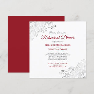 Invitation Dîner de la répétition de mariage rouge et blanc