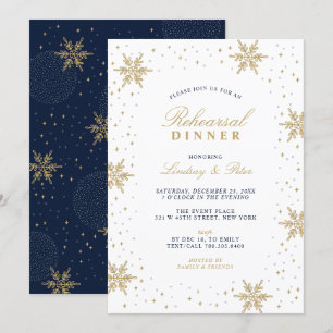 Invitation Dîner de la Répétition de Noël Bleu Gold & Navy In