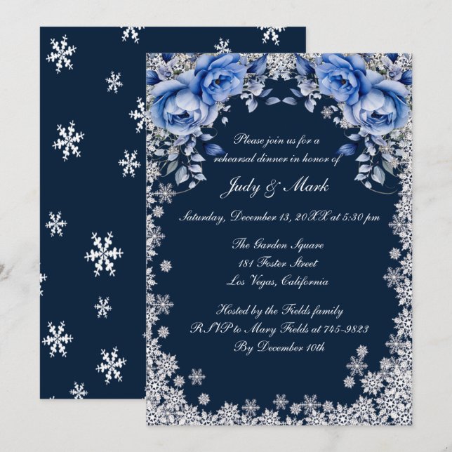 Invitation Dîner de la répétition de Noël des Roses bleus (Devant / Derrière)
