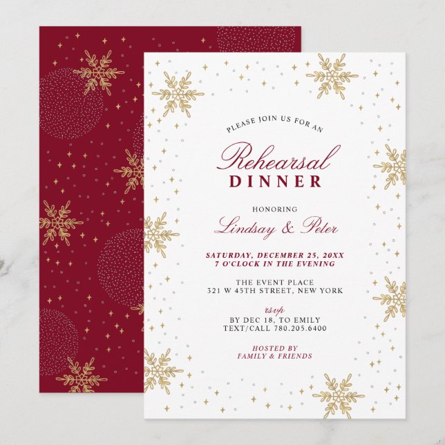 Invitation Dîner de la répétition de Noël rouge et or Invitat (Devant / Derrière)