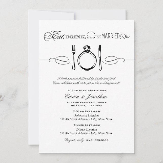 Invitation Dîner de la répétition noire et boire et être mari (Devant)