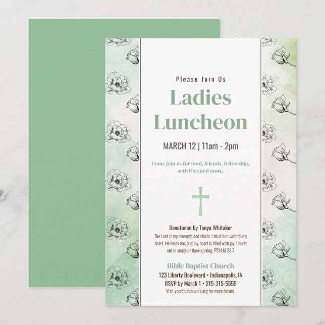 Invitation Dîner de l'église des dames vertes Fleurs croisées (Devant / Derrière)