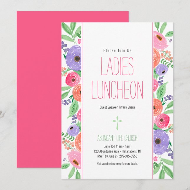 Invitation Dîner de l'église Floral Dames Spring (Devant / Derrière)