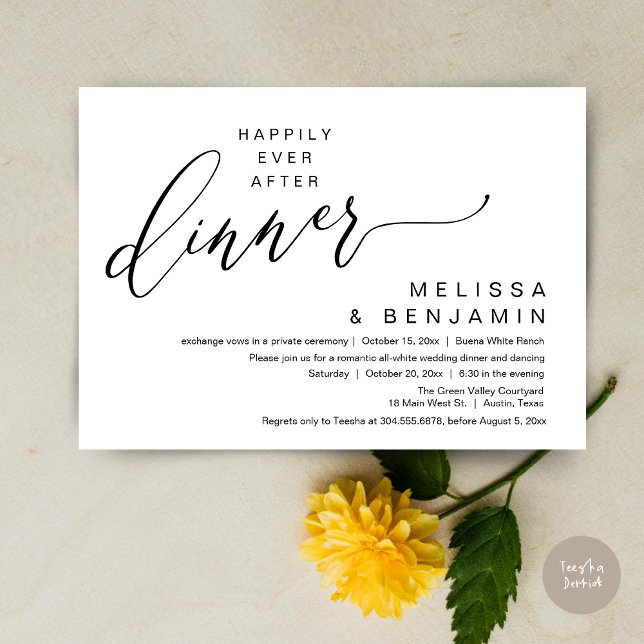 Invitation Dîner de mariage romantique pour toujours (Happily Ever After Dinner Modern Romantic Wedding Romantic Party Invitation Card Black White)