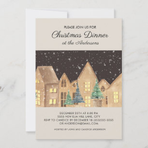Invitation Dîner de Noël au village enneigé scandinave en hiv