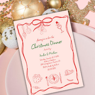 Invitation Dîner de Noël avec gribouillis