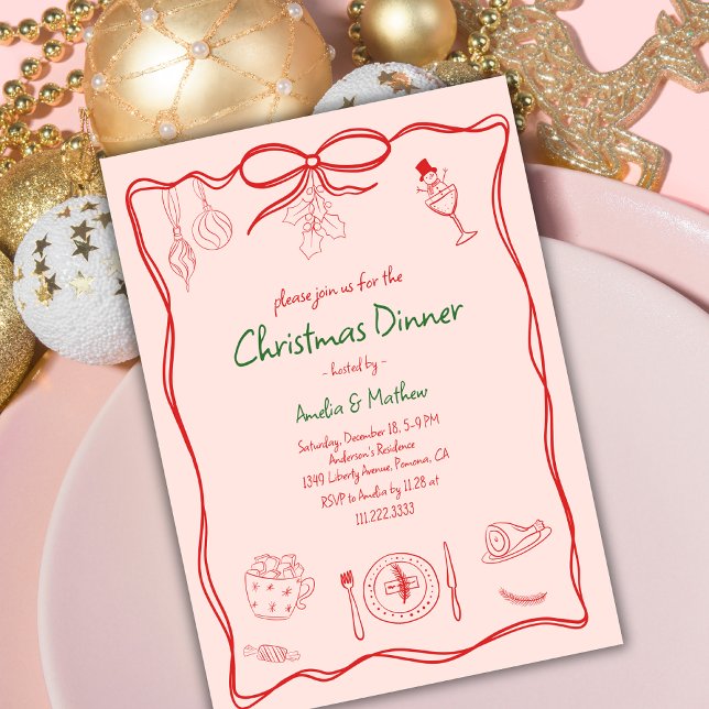 Invitation Dîner de Noël avec gribouillis (Créateur téléchargé)