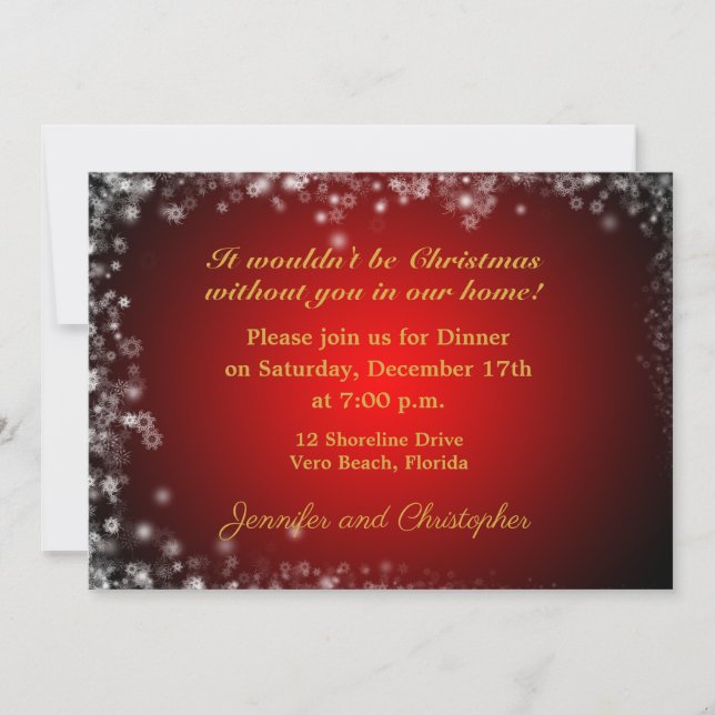 Invitation Dîner de Noël blanc et rouge élégant (Devant)