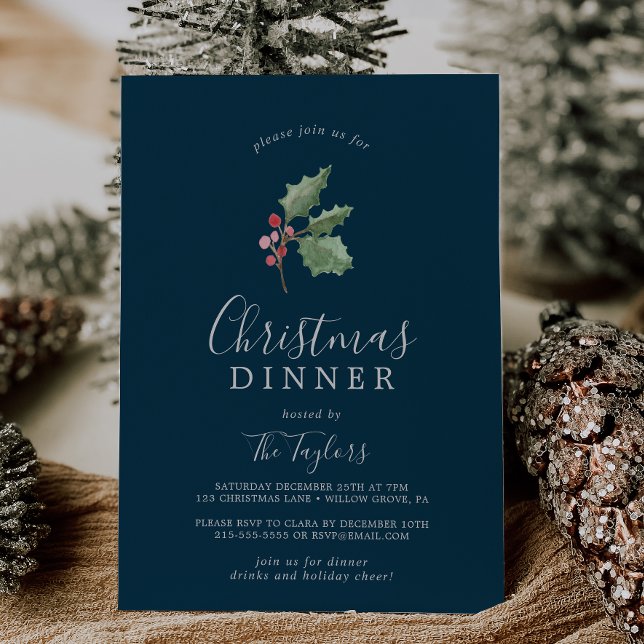 Invitation Dîner de Noël dans la verdure | Marine (Créateur téléchargé)