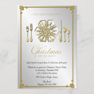 Invitation Dîner de Noël de flocon de neige d'or