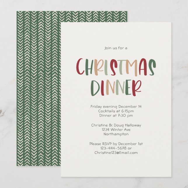 Invitation Dîner de Noël Décontracté vert coloré (Devant / Derrière)