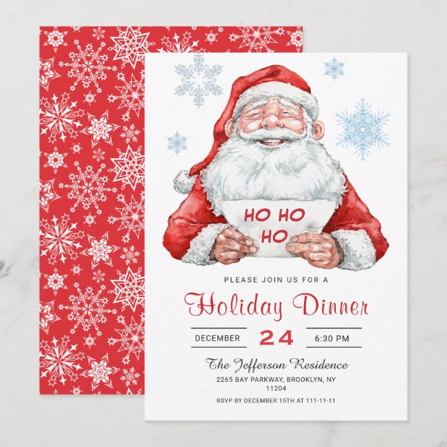Invitation Dîner de Noël du Père Noël (Devant / Derrière)