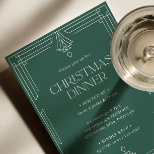 Invitation Dîner de Noël élégant Vacances Vertes