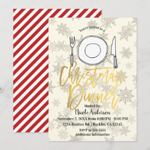 Invitation DÎNER DE NOËL Fête de fin d'année Crème Rayures iv