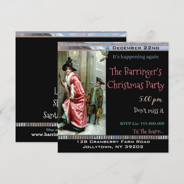 Invitation Dîner de Noël fête victorienne (Devant / Derrière)