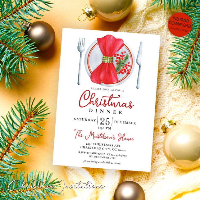 Invitation Dîner de Noël simple et festif (Créateur téléchargé)