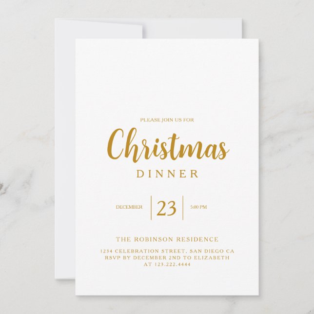 Invitation Dîner de Noël Simple Gold Script (Devant)