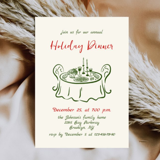 Invitation Dîner de Noël Whimsical à la main (Créateur téléchargé)