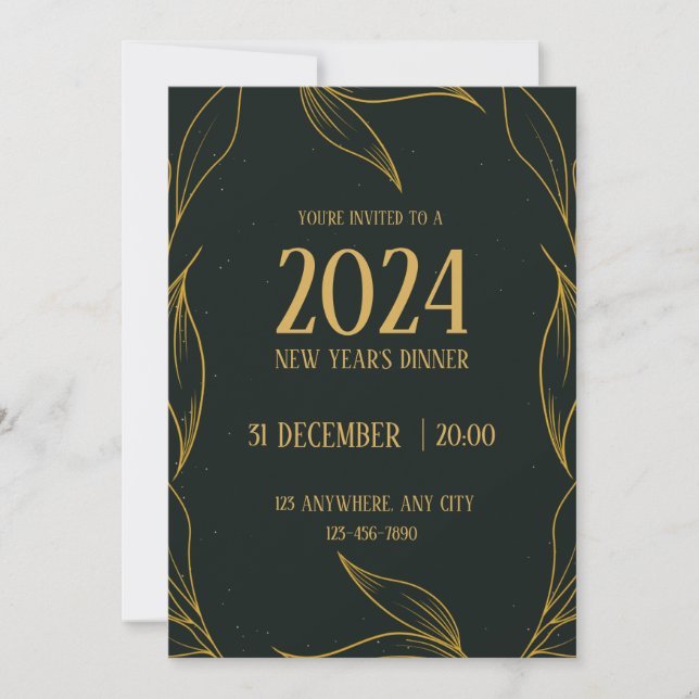 Invitation Dîner de Nouvel An noir et or (Devant)