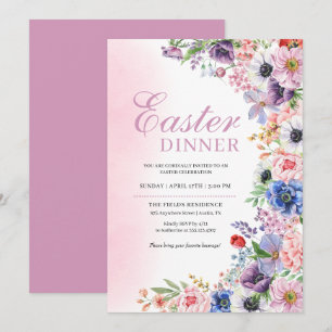 Invitation Dîner de Pâques de printemps jardin floral rose