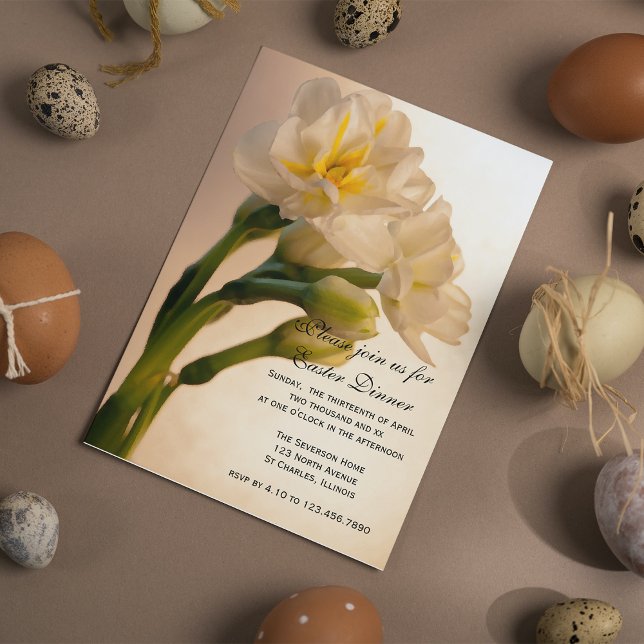 Invitation Dîner de Pâques Floral blanc (Créateur téléchargé)