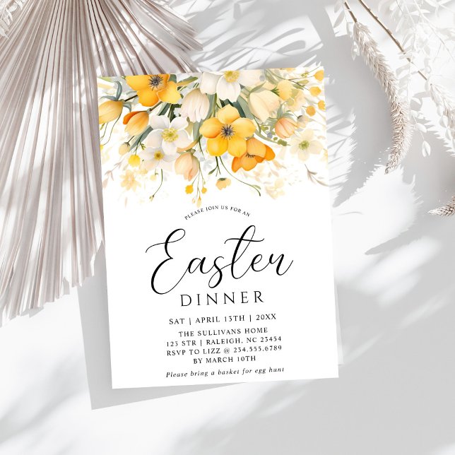 Invitation Dîner de Pâques Floral Printemps Jaune (Créateur téléchargé)