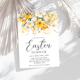 Invitation Dîner de Pâques Floral Printemps Jaune