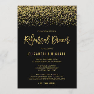 Invitation Dîner de Parties scintillant moderne Black Gold Fa