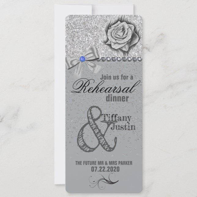 Invitation Dîner de parties scintillant, Rose, Diamants et Ré (Devant)
