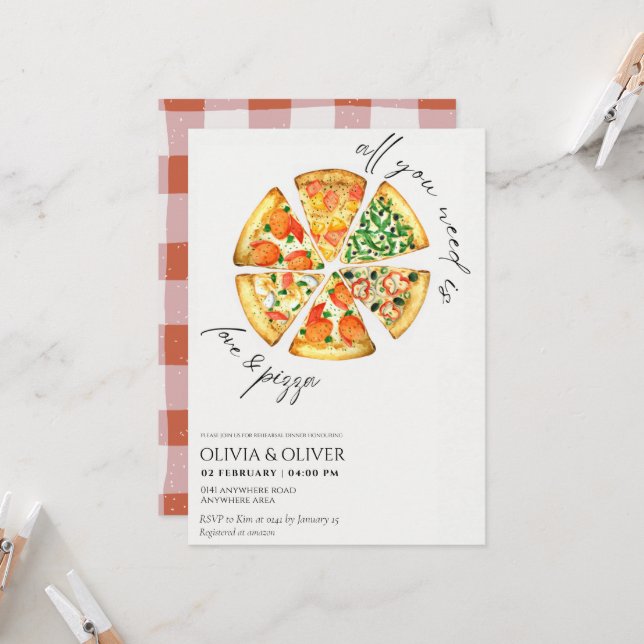 Invitation Dîner de préparation de la pizza aquarelle (Devant/Arrière en situation)