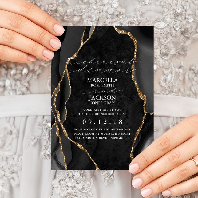 Invitation Dîner de préparation du marbre noir et de l'agate  (Créateur téléchargé)