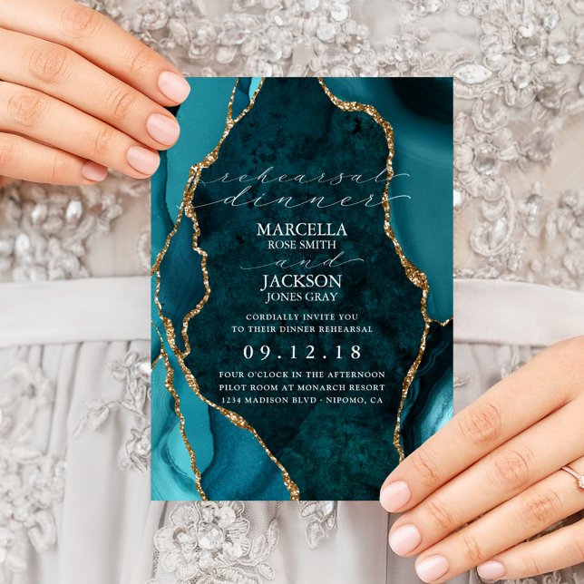 Invitation Dîner de préparation turquoise, Gold & Marble Agat (Créateur téléchargé)