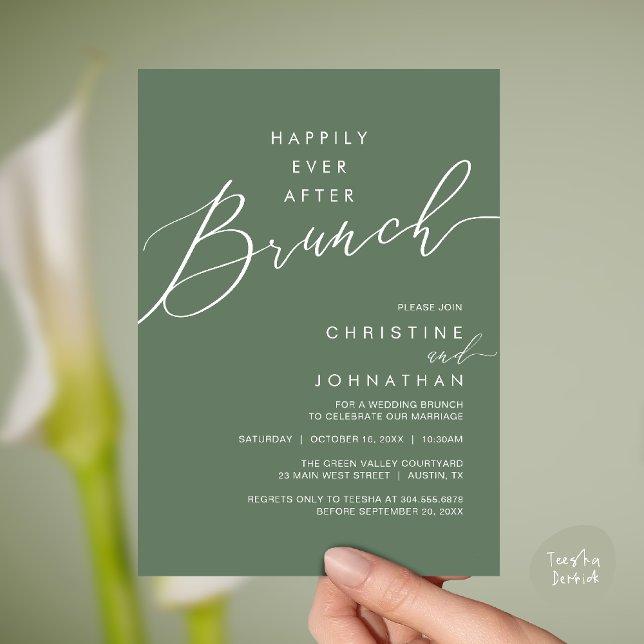 Invitation Dîner de réception de mariage de conte de fées (Happily Ever After Brunch Post Wedding Reception Invitation Card in Sage Green)