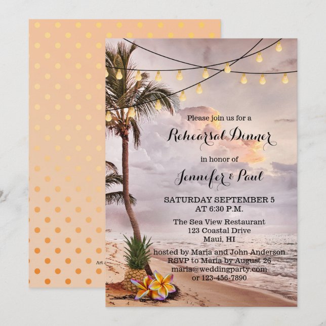 Invitation Dîner de répétition à chaîne de plage (Devant / Derrière)