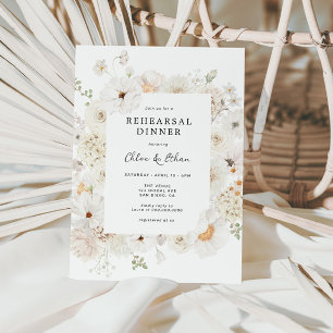 Invitation Dîner de répétition à la florale blanche