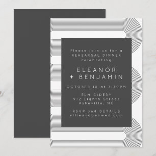 Invitation Dîner de répétition Abstrait Black White Lines