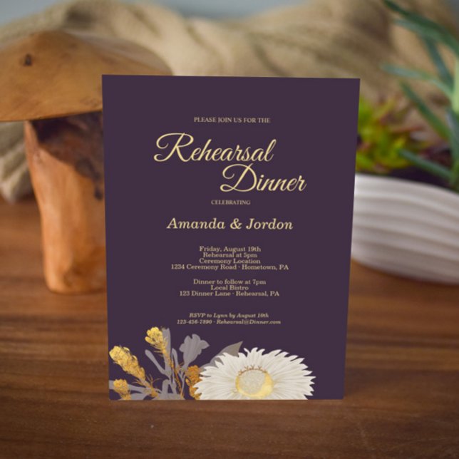 Invitation Dîner de répétition antique Purple Daisy Invitatio (Créateur téléchargé)
