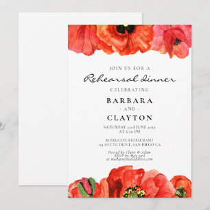 Invitation Dîner de répétition aquarelle avec des coquelicots