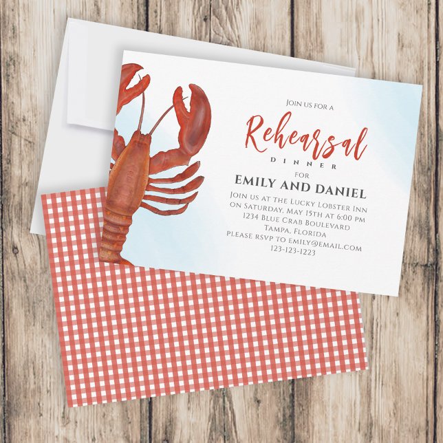 Invitation Dîner de répétition aquarelle Rouge Homard Côtier (Créateur téléchargé)